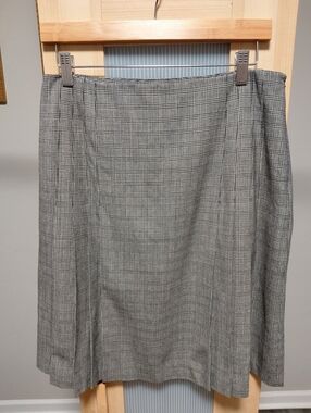 Women's Brooks Brothers 346 Stretch Black & White Plaid Wool Skirt W/side Zipper